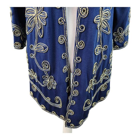 Objects D’Art Jacket Women MEDIUM Navy Blue Soutache Gold Trim Boho Cardigan - Picture 7 of 15